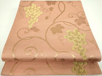 平和屋着物▼六通柄袋帯　葡萄唐草文　金糸　正絹　逸品　未使用　DABI6845ps