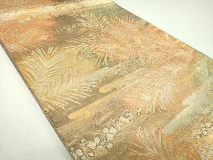 平和屋着物▼六通柄袋帯　若松葉　金糸　正絹　逸品　DABI6850ps