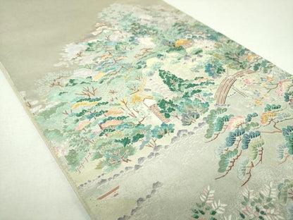 平和屋着物●西陣 長嶋成織物 ながしま帯 本加賀友禅作家 浅野冨治男監修 太鼓柄袋帯 唐織 後楽園 引箔 瀞銀錦 正絹 逸品 DABI6892ps