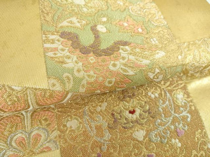 平和屋着物▼六通柄　本袋帯　正倉院花鳥文　金銀糸　引箔　正絹　逸品　DABI6907ps