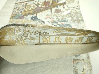 平和屋本店▼両面　全景全通柄袋帯　源氏物語絵巻　本金箔　正絹　逸品　DABI6919ps