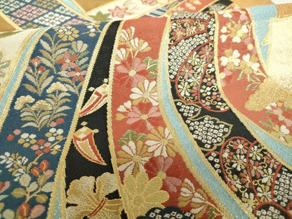平和屋着物▼六通柄袋帯　紹巴　束ね熨斗宝尽くし花文　金銀糸　正絹　逸品　DABI6929ps