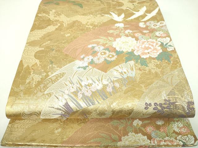 平和屋着物▼六通柄袋帯　唐織　地紙飛鶴花文　金糸　やまと誂製　正絹　逸品　DABI6951ps