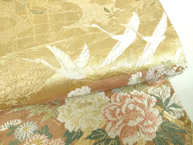 平和屋着物▼六通柄袋帯　唐織　地紙飛鶴花文　金糸　やまと誂製　正絹　逸品　DABI6951ps