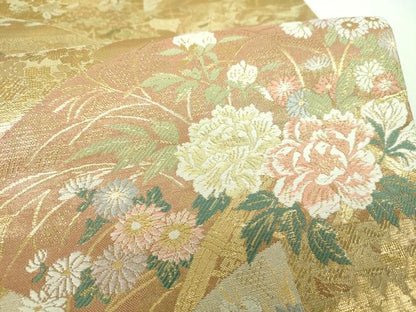 平和屋着物▼六通柄袋帯　唐織　地紙飛鶴花文　金糸　やまと誂製　正絹　逸品　DABI6951ps
