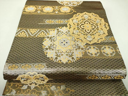 平和屋着物▼佐賀錦　両面　六通柄袋帯　正倉院花文　金銀糸　正絹　逸品　DABI6958ps