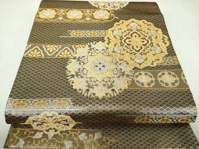 平和屋着物▼佐賀錦　両面　六通柄袋帯　正倉院花文　金銀糸　正絹　逸品　DABI6958ps