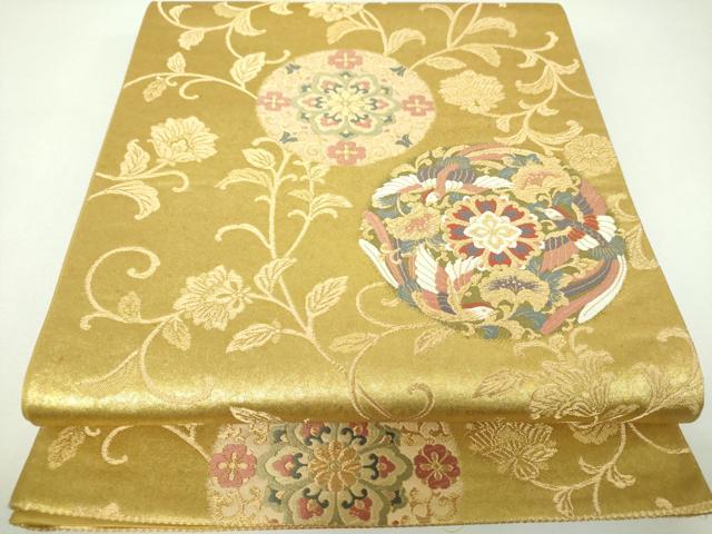 平和屋着物▼六通柄袋帯　舞蝶正倉院花鳥文　金糸　引箔　正絹　逸品　DABI6959ps