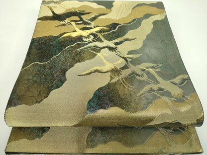 平和屋着物▼六通柄袋帯　群れ鶴　金糸　引箔　正絹　逸品　DABI6964ps