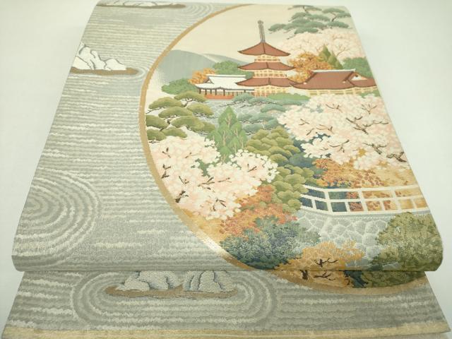 平和屋着物▼六通柄袋帯　石庭風景　金銀糸　正絹　逸品　DABI6967ps