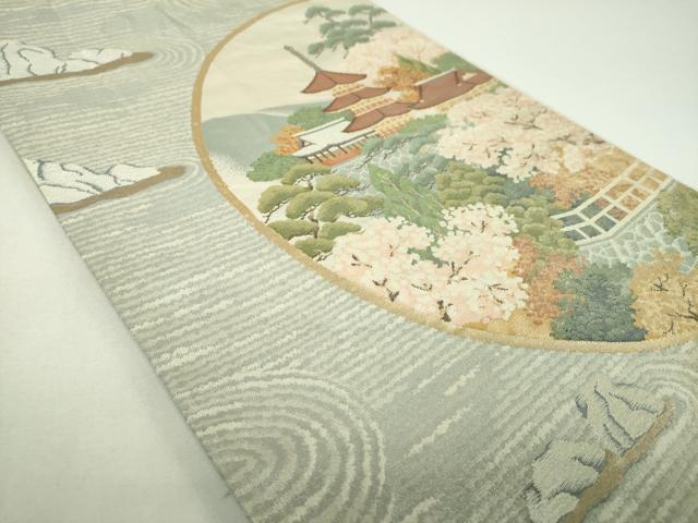 平和屋着物▼六通柄袋帯　石庭風景　金銀糸　正絹　逸品　DABI6967ps
