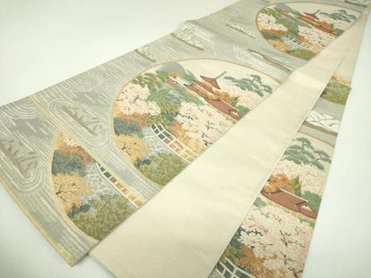 平和屋着物▼六通柄袋帯　石庭風景　金銀糸　正絹　逸品　DABI6967ps