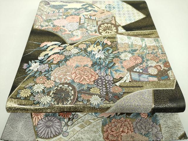 平和屋着物▼六通柄袋帯　唐織　清雅王朝文　金銀糸　正絹　逸品　DABI6968ps