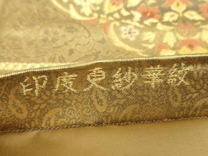 平和屋着物▼六通柄袋帯　唐織　印度更紗華紋　金糸　引箔　正絹　逸品　DABI6978ps