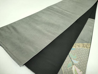 平和屋着物▼太鼓柄袋帯　螺鈿　刺繍　草花文　金銀彩　引箔　正絹　逸品　DABI6979ps