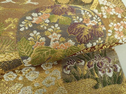 平和屋着物▼六通柄袋帯　唐織　吉祥花舟絵巻　金糸　やまと誂製　正絹　逸品　DABI6980ps