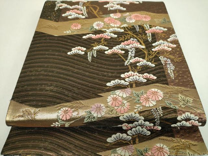 平和屋着物▼六通柄袋帯　唐織　吉祥花文　金糸　正絹　逸品　DABI6997ps