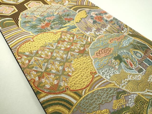 平和屋着物▼西陣　六通柄袋帯　豊楽吉兆華文　美感遊想　金糸　正絹　逸品　未使用　DABI7000ps