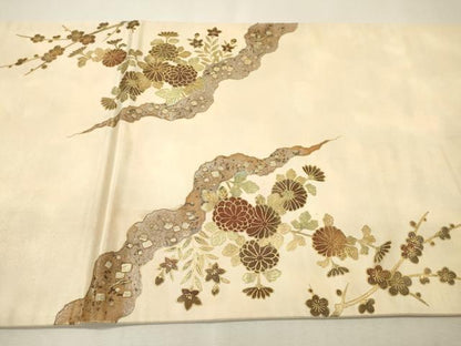 平和屋着物▼太鼓柄袋帯　螺鈿　道長花鳥文　金彩　正絹　逸品　DABI7007fe