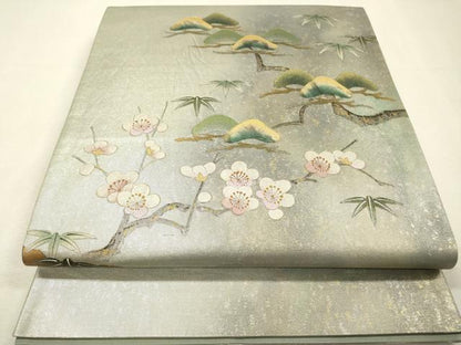 平和屋着物▼太鼓柄袋帯　手描き　松竹梅　金銀彩　引箔　正絹　逸品　DABI7008fe