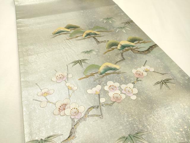 平和屋着物▼太鼓柄袋帯　手描き　松竹梅　金銀彩　引箔　正絹　逸品　DABI7008fe