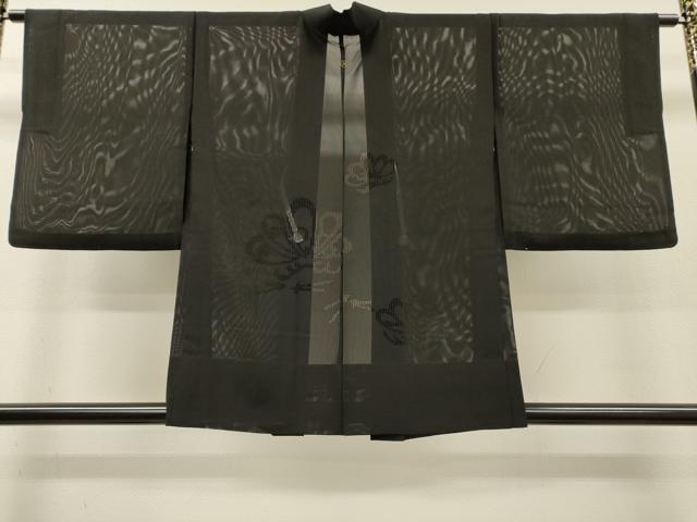 平和屋着物▽羽織　スリーシーズン　春夏秋　塵除け　松　黒地　正絹　逸品　DABI7009fe