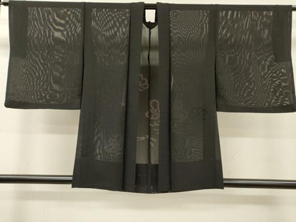 平和屋着物▽羽織　スリーシーズン　春夏秋　塵除け　松　黒地　正絹　逸品　DABI7009fe