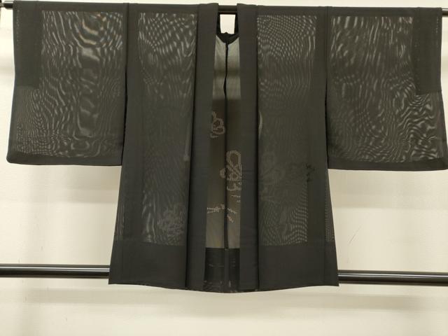 平和屋着物▽羽織　スリーシーズン　春夏秋　塵除け　松　黒地　正絹　逸品　DABI7009fe