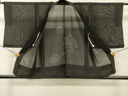 平和屋着物▽羽織　スリーシーズン　春夏秋　塵除け　松　黒地　正絹　逸品　DABI7009fe