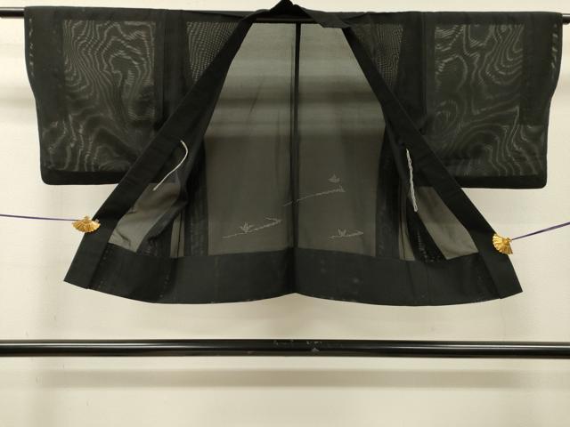 平和屋着物▽羽織　スリーシーズン　春夏秋　塵除け　枝花　黒地　正絹　逸品　DABI7011fe