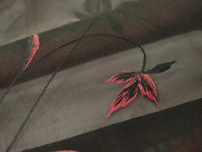平和屋着物▽羽織　スリーシーズン　春夏秋　塵除け　刺繍　草花　黒地　正絹　逸品　未使用　DABI7012fe