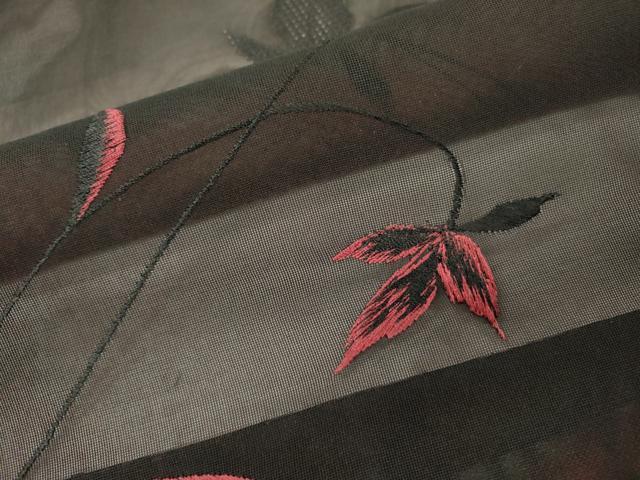 平和屋着物▽羽織　スリーシーズン　春夏秋　塵除け　刺繍　草花　黒地　正絹　逸品　未使用　DABI7012fe