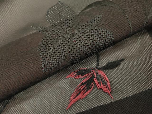 平和屋着物▽羽織　スリーシーズン　春夏秋　塵除け　刺繍　草花　黒地　正絹　逸品　未使用　DABI7012fe