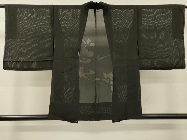 平和屋着物▽羽織　スリーシーズン　春夏秋　塵除け　流水花文　黒地　正絹　逸品　未使用　DABI7014fe