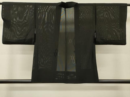 平和屋着物▽羽織　スリーシーズン　春夏秋　塵除け　亀甲文　黒地　正絹　逸品　DABI7015fe
