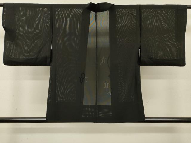 平和屋着物▽羽織　スリーシーズン　春夏秋　塵除け　亀甲文　黒地　正絹　逸品　DABI7015fe