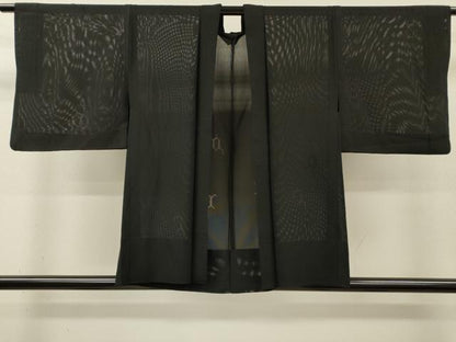 平和屋着物▽羽織　スリーシーズン　春夏秋　塵除け　亀甲文　黒地　正絹　逸品　DABI7015fe