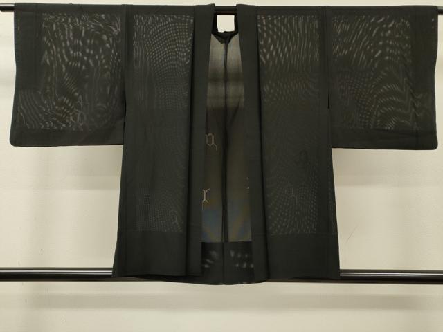 平和屋着物▽羽織　スリーシーズン　春夏秋　塵除け　亀甲文　黒地　正絹　逸品　DABI7015fe