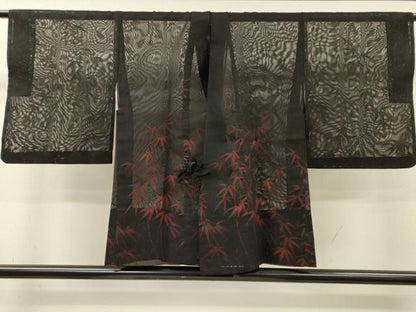 平和屋着物▽道中着　スリーシーズン　春夏秋　塵除け　笹文　黒地　正絹　逸品　DABI7017fe