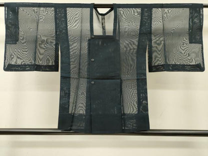 平和屋着物▽道行コート　スリーシーズン　春夏秋　塵除け　鉄紺色　正絹　逸品　DABI7021fe