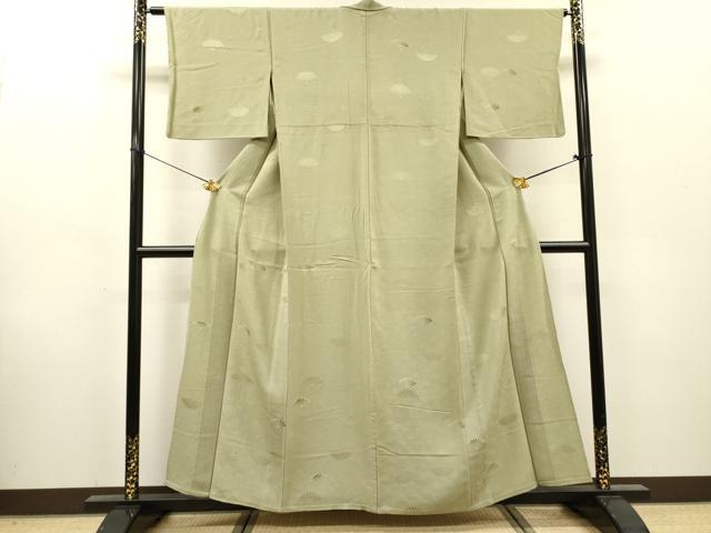 平和屋着物▽上質な小紋　単衣　地紋起こし　菊青海波　正絹　逸品　DABI7022fe
