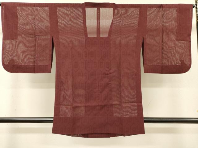 平和屋着物▽道行コート　スリーシーズン　春夏秋　塵除け　亀甲文　暗紅色　正絹　逸品　DABI7024fe