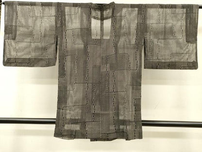 平和屋着物▽道行コート　スリーシーズン　春夏秋　塵除け　幾何学文　正絹　逸品　DABI7029fe