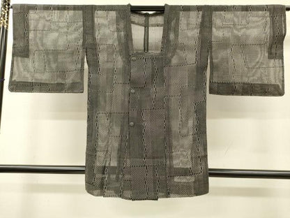 平和屋着物▽道行コート　スリーシーズン　春夏秋　塵除け　幾何学文　正絹　逸品　DABI7029fe
