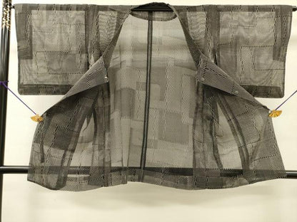 平和屋着物▽道行コート　スリーシーズン　春夏秋　塵除け　幾何学文　正絹　逸品　DABI7029fe