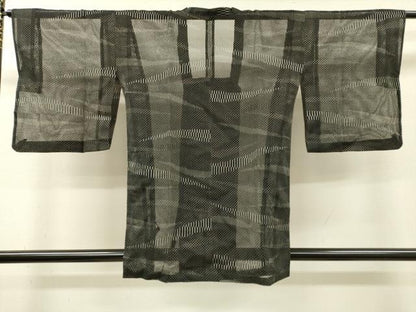 平和屋着物▽道行コート　スリーシーズン　春夏秋　塵除け　幾何学文　正絹　逸品　DABI7030fe