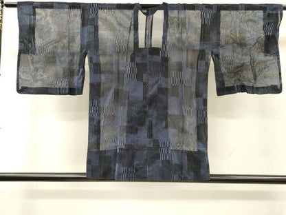 平和屋着物▽道行コート　スリーシーズン　春夏秋　塵除け　幾何学文　正絹　逸品　DABI7031fe