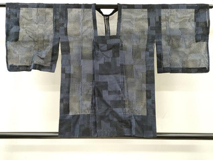 平和屋着物▽道行コート　スリーシーズン　春夏秋　塵除け　幾何学文　正絹　逸品　DABI7031fe