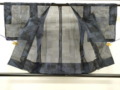 平和屋着物▽道行コート　スリーシーズン　春夏秋　塵除け　幾何学文　正絹　逸品　DABI7031fe