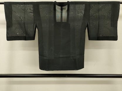 平和屋着物▽道行コート　スリーシーズン　春夏秋　塵除け　笹文　黒地　正絹　逸品　未使用　DABI7033fe